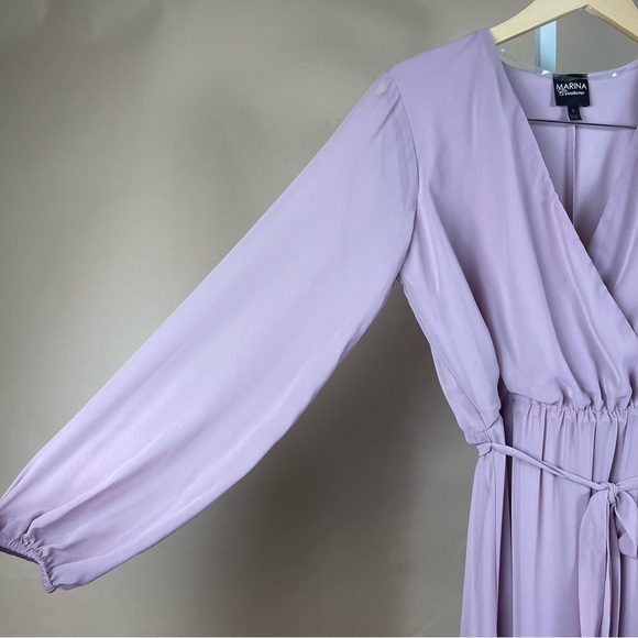 NEW MARINA SIZE 6 LONG SLEEVE CHIFFON GOWN MAUVE ROSE FORMAL ELEGANT SIDE SLIT - Picture 5 of 13